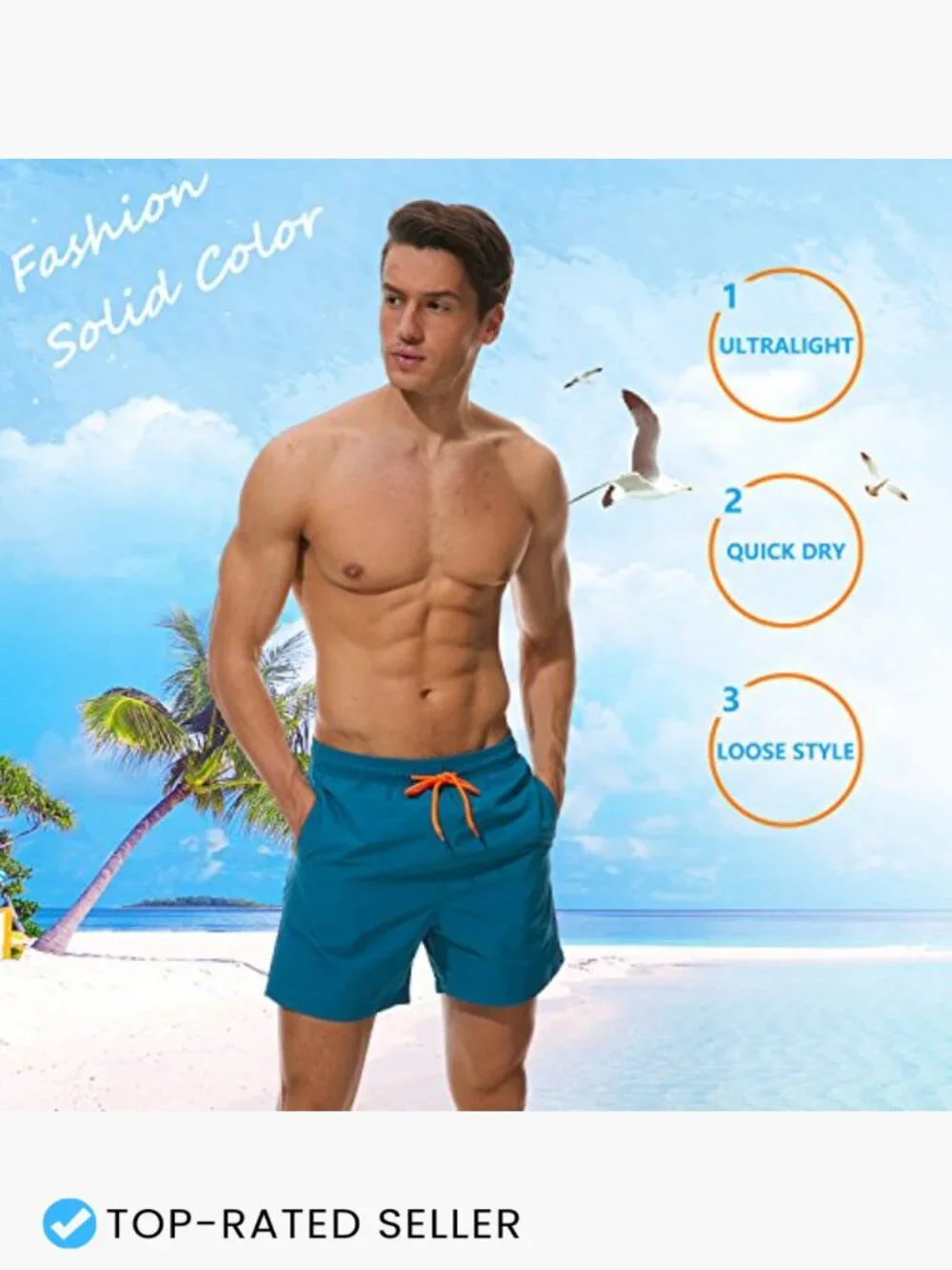 Men's Quick Dry Swim Trunks with Pockets Mesh Lining Adjustable Waist Beach
